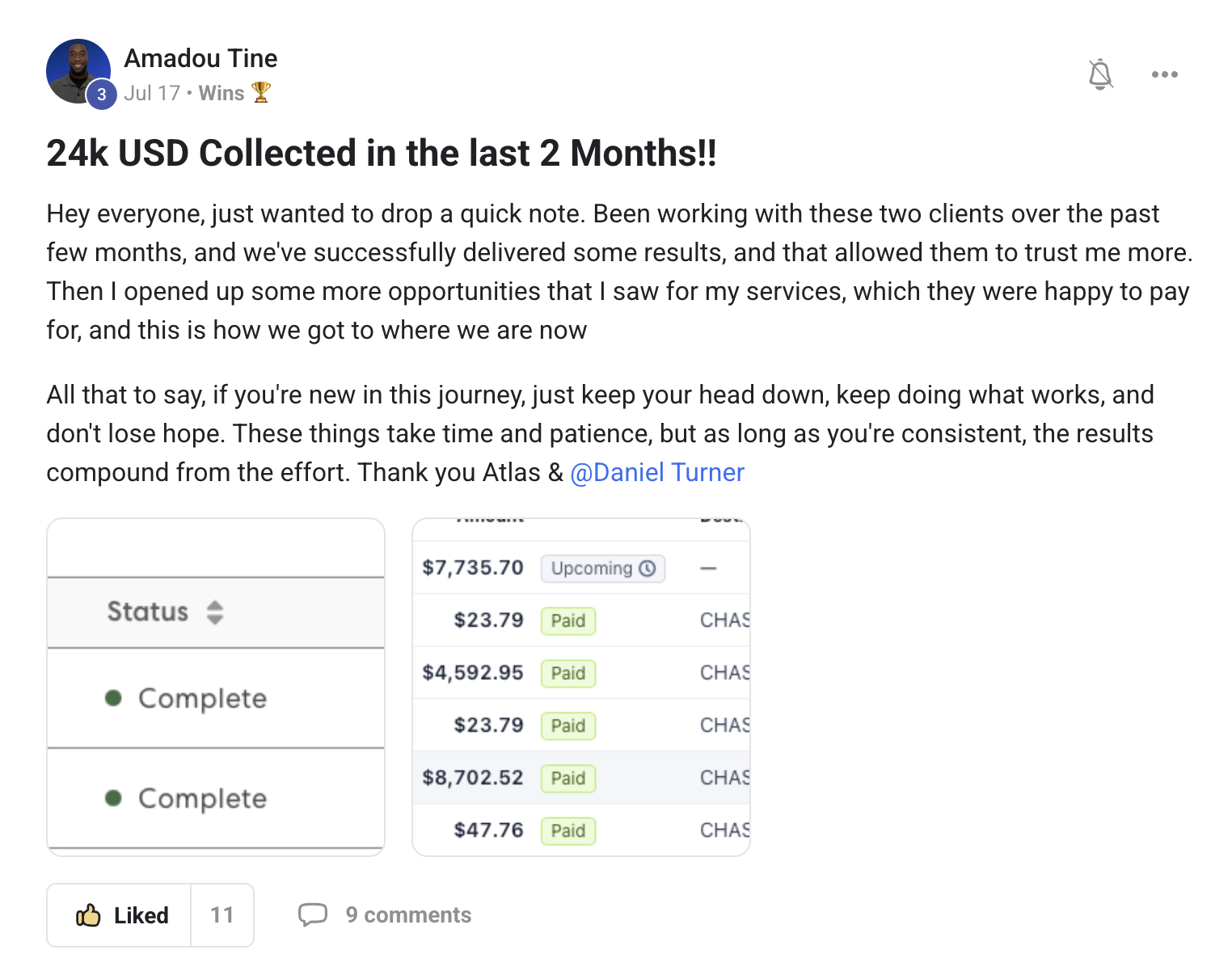 Amadou Tine: 24k USD collected in the last 2 months