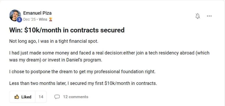 Emanuel Piza: $10k a month in contracts secured