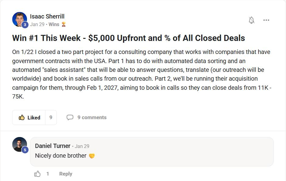 Isaac Sherrill, win 1 of 3 in one week: $5,000 upfront plus a share of closed deals