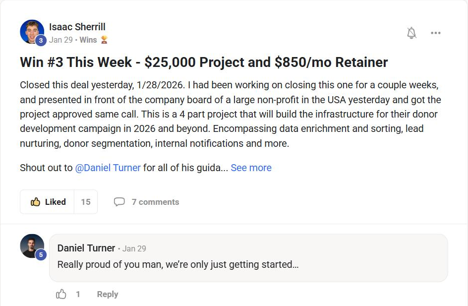Isaac Sherrill, win 3 of 3 in one week: a $25,000 project and an $850 a month retainer