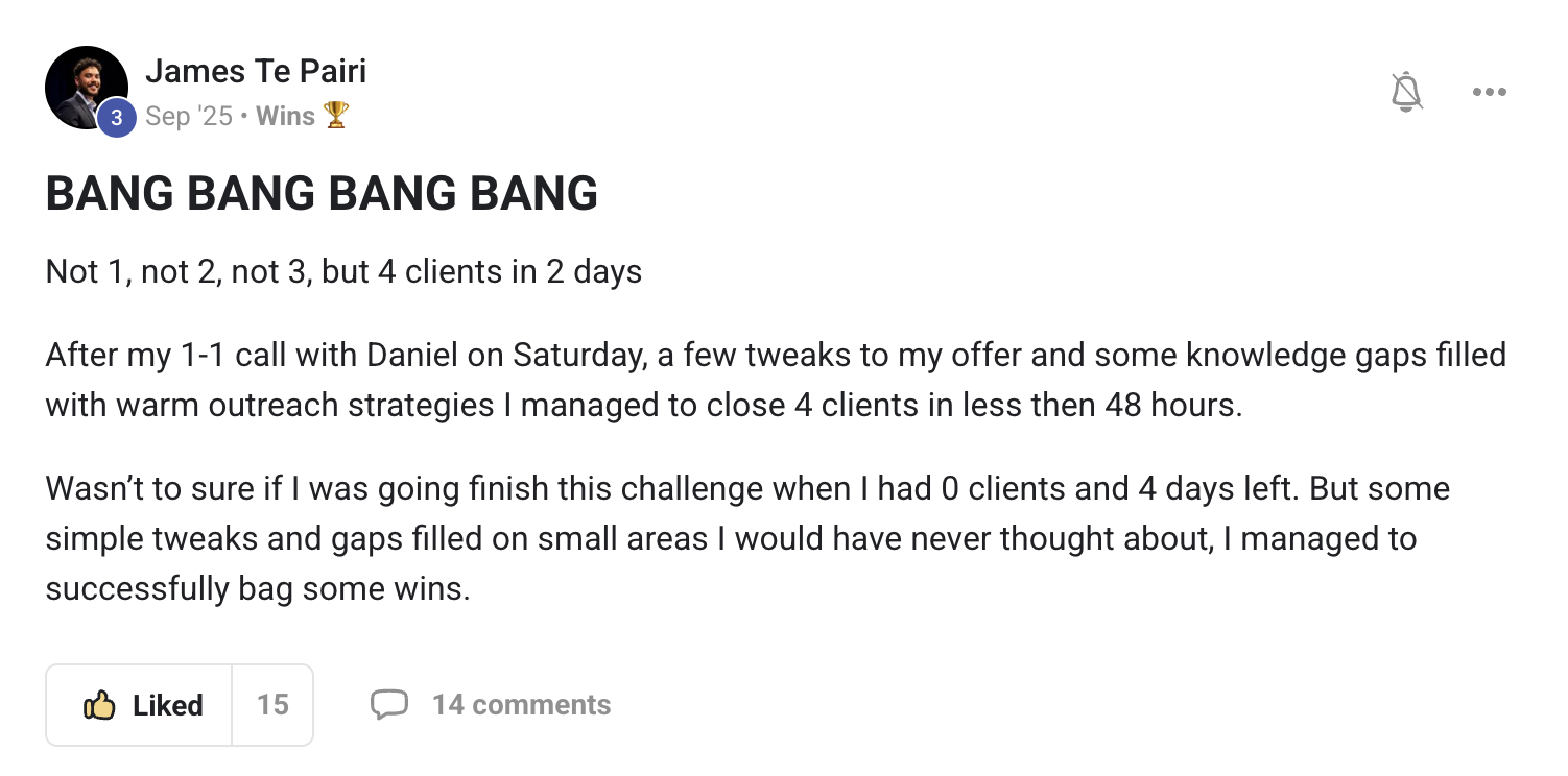 James Te Pairi: 4 clients closed in 2 days