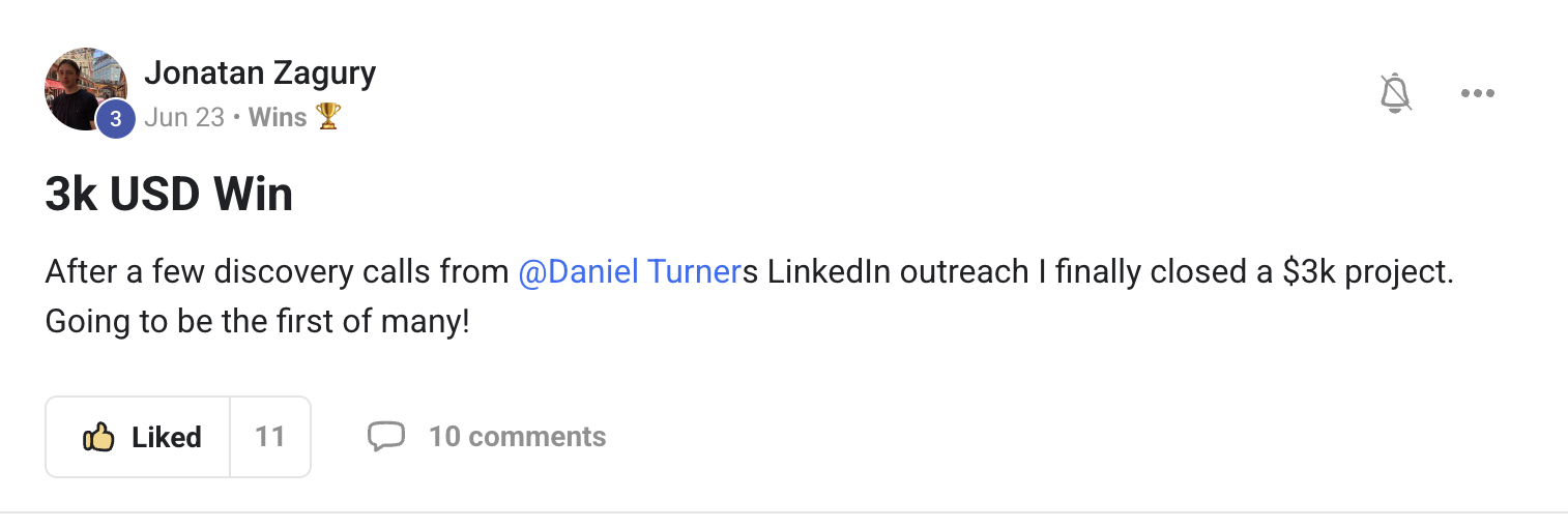 Jonatan Zagury: closed a $3k project after discovery calls from LinkedIn outreach