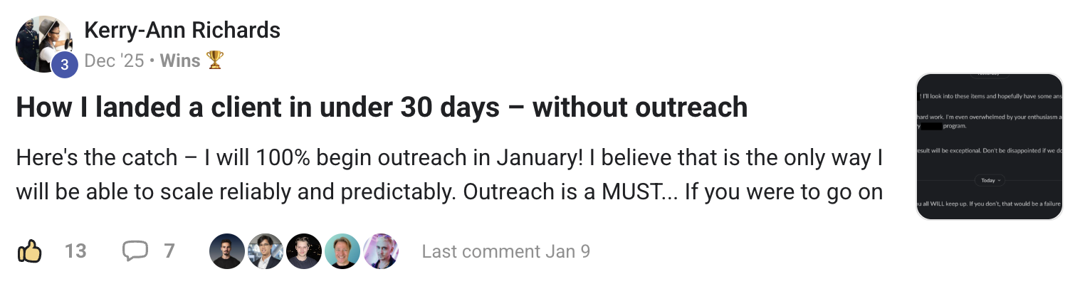 Kerry-Ann Richards: landed a client in under 30 days, without outreach