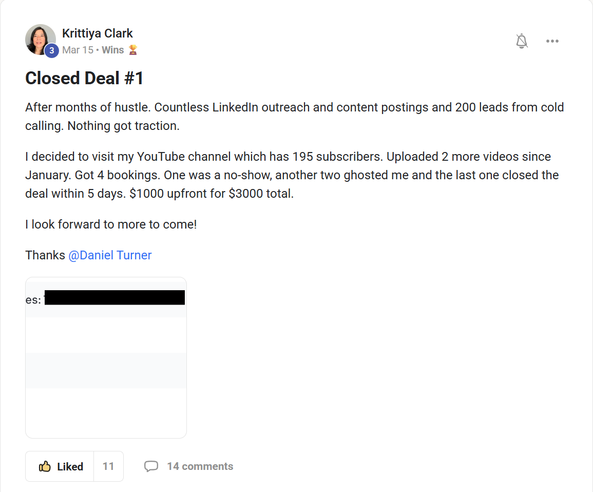 Krittiya Clark: her first deal, $1,000 upfront for $3,000 total