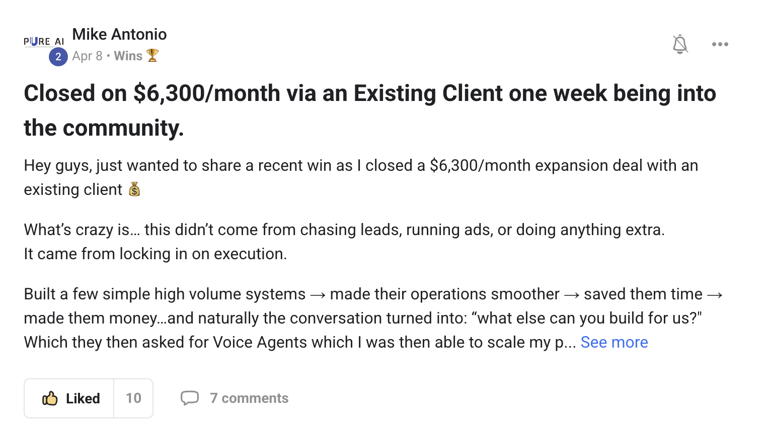 Mike Antonio: a $6,300 a month expansion deal with an existing client