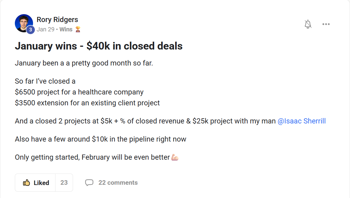 Rory Ridgers: $40k in closed deals in January